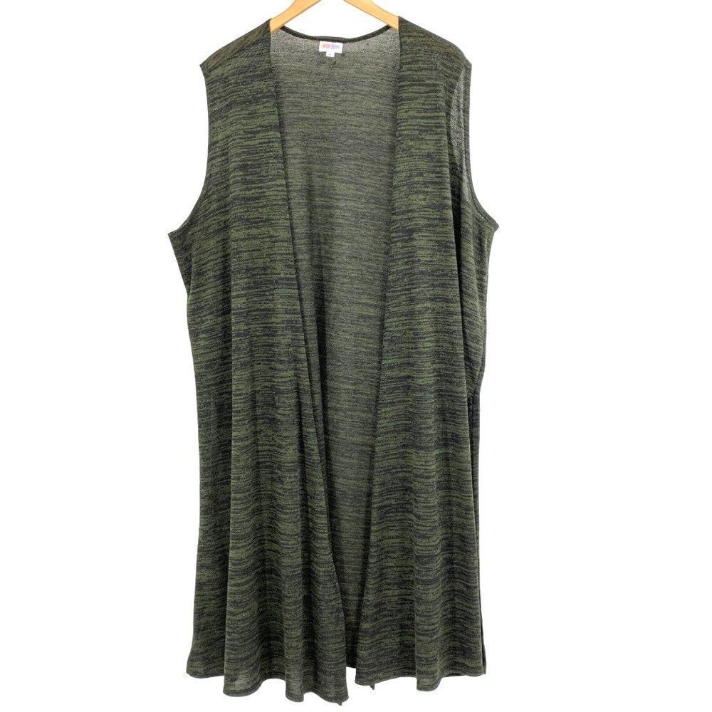Lularoe Sleeveless Duster Vest Cardigan Xl Olive Green 2463 Lightweight Slits